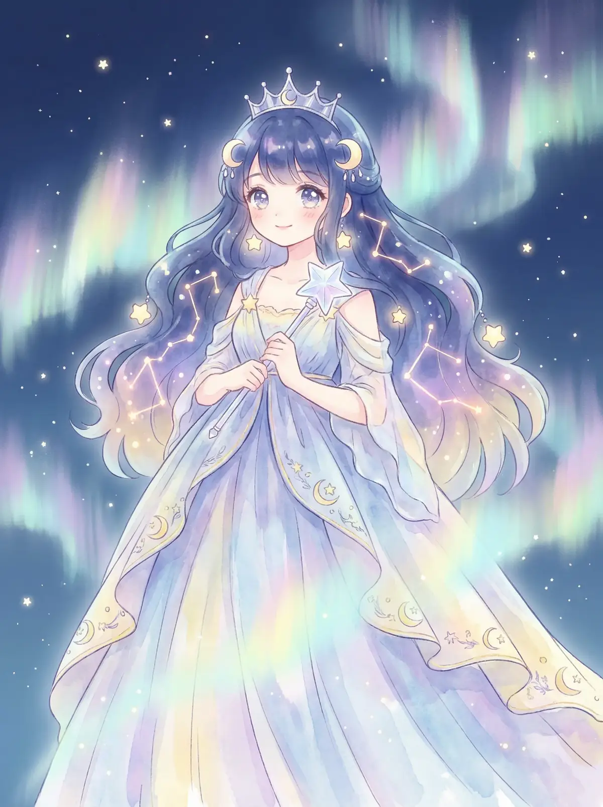 深田咏美佳作 - 星辰公主希尔角色设定图，手持星光权杖